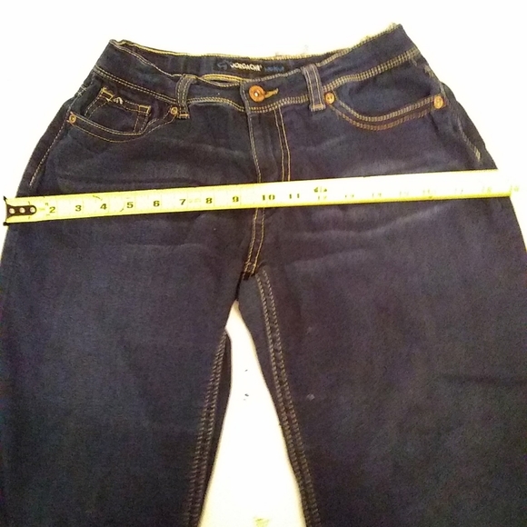 JORDACHE jeans Blue Bootcut Distressed Lycra Embroidery Pockets Size 14 27ins. - Picture 5 of 11